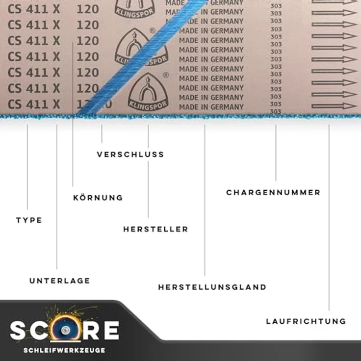Klingspor CS 411 X Schleifband, 50 x 2000 mm, 4-teiliges Premium-Set mit Körnungen 40, 60, 80 und 120, Industriequalität, Zirkonkorund, für Edelstahl und Metall – Bild 3