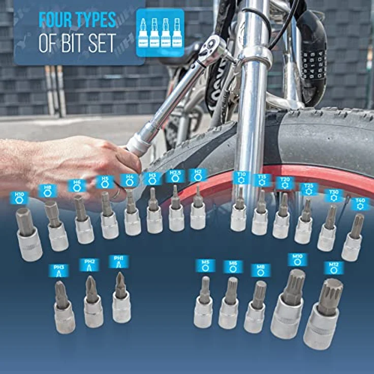 HASKYY Drehmomentschlüssel Set 1/4" 2,5-20Nm Fahrrad Feinmechanik mit viel Zubehör wie Verlängerungsstange, Bits, Nuss-Einsätze, Adapter – Bild 3