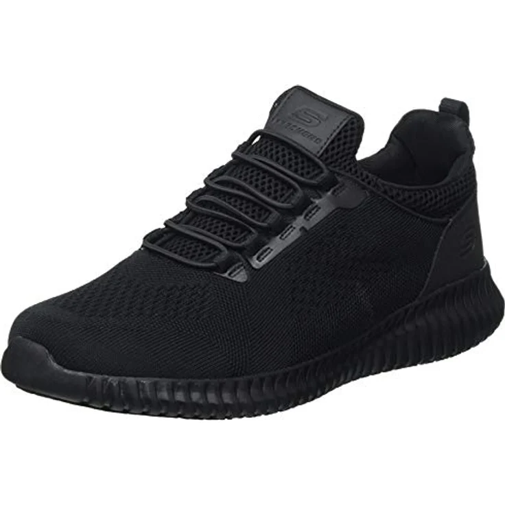 Skechers CESSNOCK Berufsschuh, Schnürschuh für Gastronomie und Pflege mit stretch bungee Schnellschnürung, schwarz, Größe 44, antistatisch, rutschhemmend, Skechers Air-Cooled Memory Foam – Bild 1