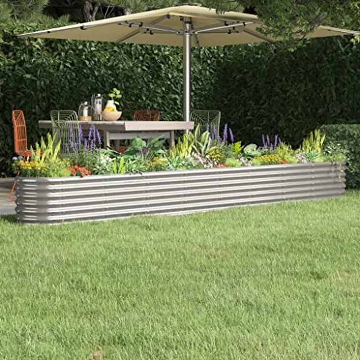 vidaXL Hochbeet Silber, pulverbeschichteter Stahl, 332 x 40 x 36 cm – Bild 3