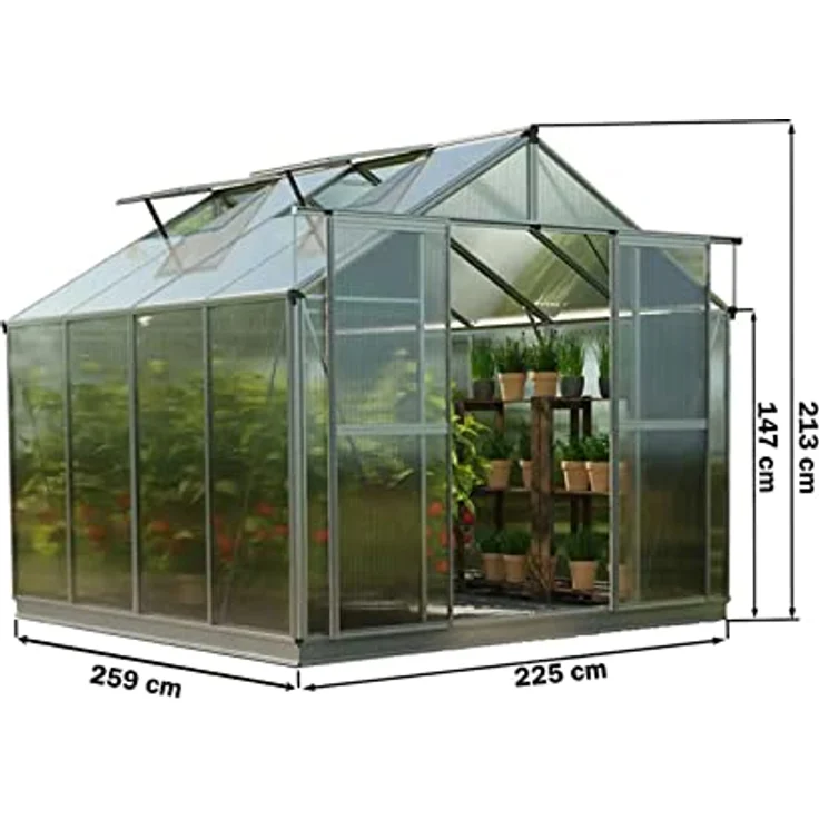 GFP Gewächshaus Topas 4 aus Alu 225x259 cm ca. 6 mm Doppelstegplatten mit Fundamentrahmen, automatischer Fensteröffner - Made in Austria – Bild 3