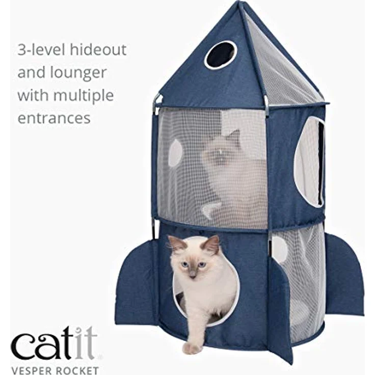 Catit 42001 Vesper Turm, Raketenform mit Schlafkissen, luftdurchlässigen Seitenelementen, für Katzen, blau – Bild 2