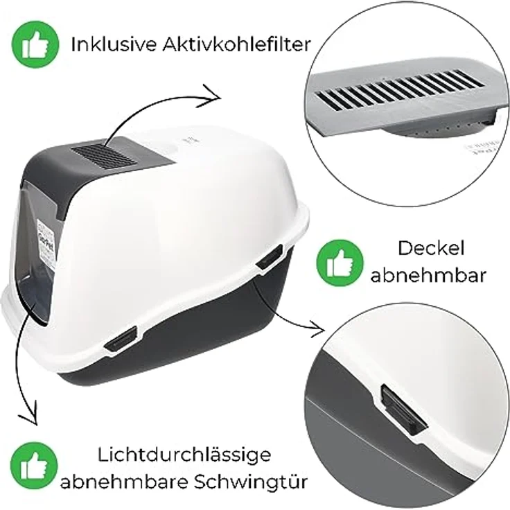 GarPet Katzenklo mit Deckel Aktivkohlefilter - Haube kippbar - extrahohe Unterschale große XXL Katzentoilette 60 Katzen WC Hauben Toilette – Bild 4