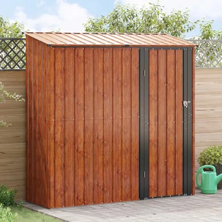 vidaXL Gartenhütte Braun, 203,5 x 73 x 200 cm, wetterfestes Metall, idealer Stauraum für Werkzeuge und Zubehör – Bild 2