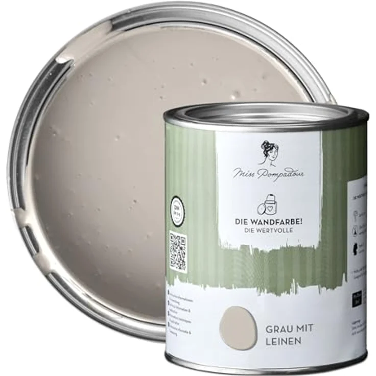 MissPompadour Wandfarbe Grau mit Leinen, extramatte Innenfarbe, hohe Deckkraft, wasserbasiert, 1 L – Bild 1
