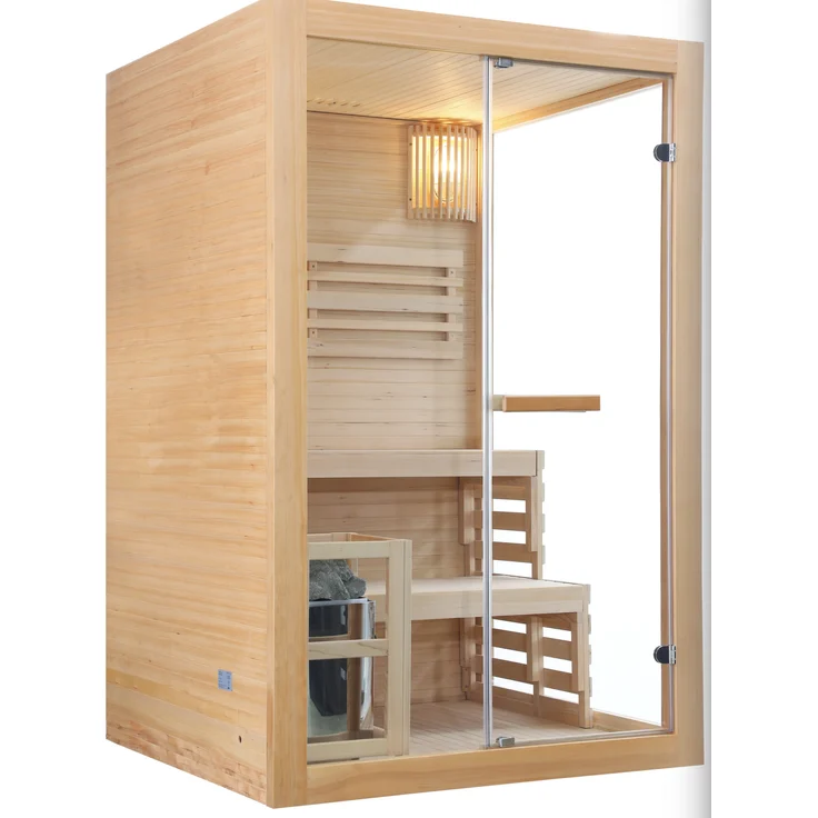 Sanotechnik Finnische Sauna PANORAMA, Holz, inkl. Ofen, für 2 Personen, warmweiße LED-Beleuchtung
