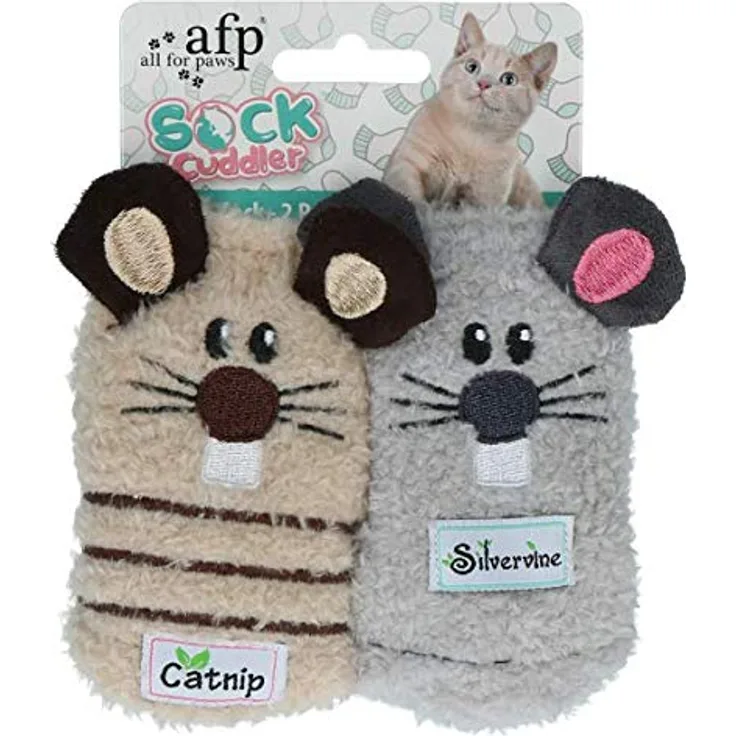 ALL FOR PAWS Sock Cuddler Mouse, 2-teiliges Katzenspielzeug mit Katzenminze und weichem Material, 1,7 kg