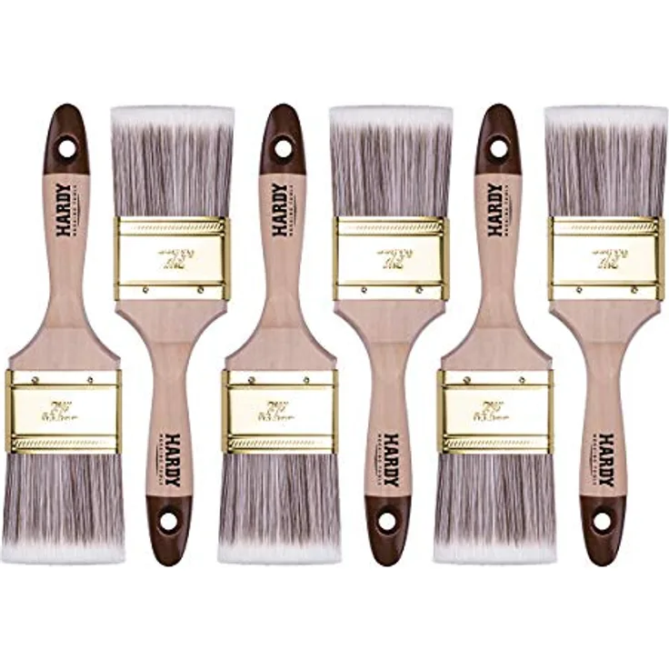 HARDY WORKING TOOLS Flachpinsel-Set 6-teilig, 6 Stück – 60 mm Breite, Malerpinsel Set mit Holzgriff, Lackpinsel Serie *45*, 6PCS, Pinselset A0205-450625, braun