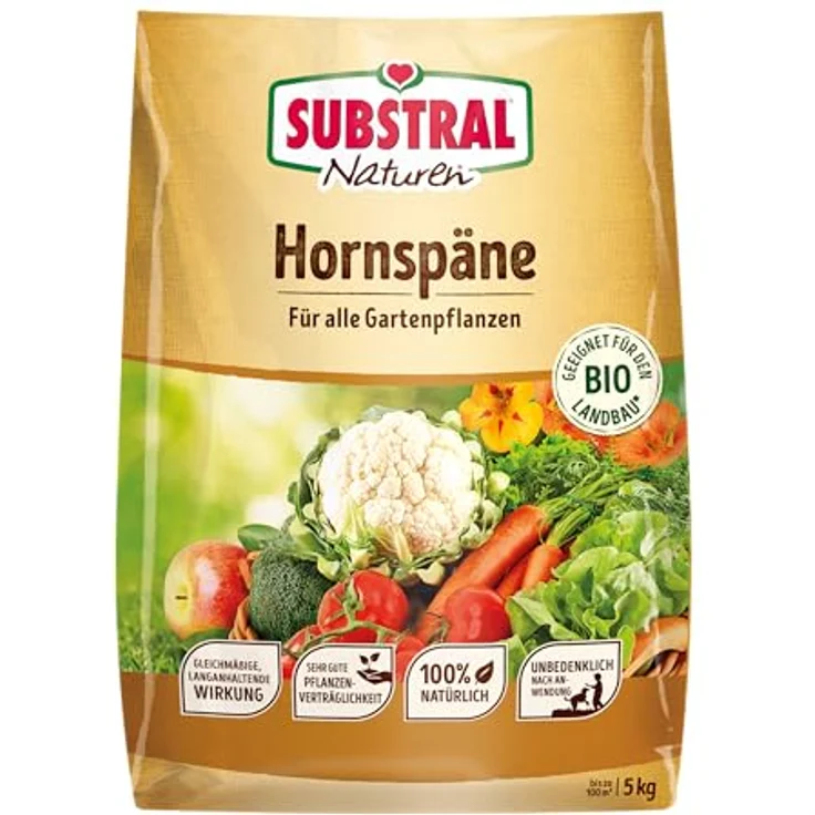 Substral Naturen Bio Hornspäne, 5kg Organischer Dünger, Nährstoffreich und Chloridarm für Garten und Balkon, grün – Bild 1