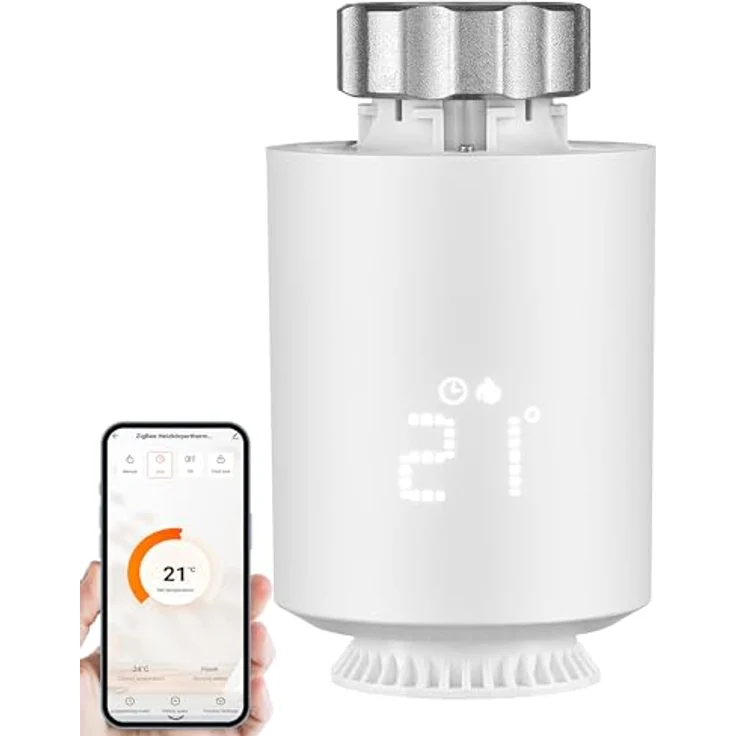 Echos Smartes Zigbee Heizkörperthermostat, Smartphone steuerbar, energieeffizient mit Kindersicherung und Frostschutz – Bild 1