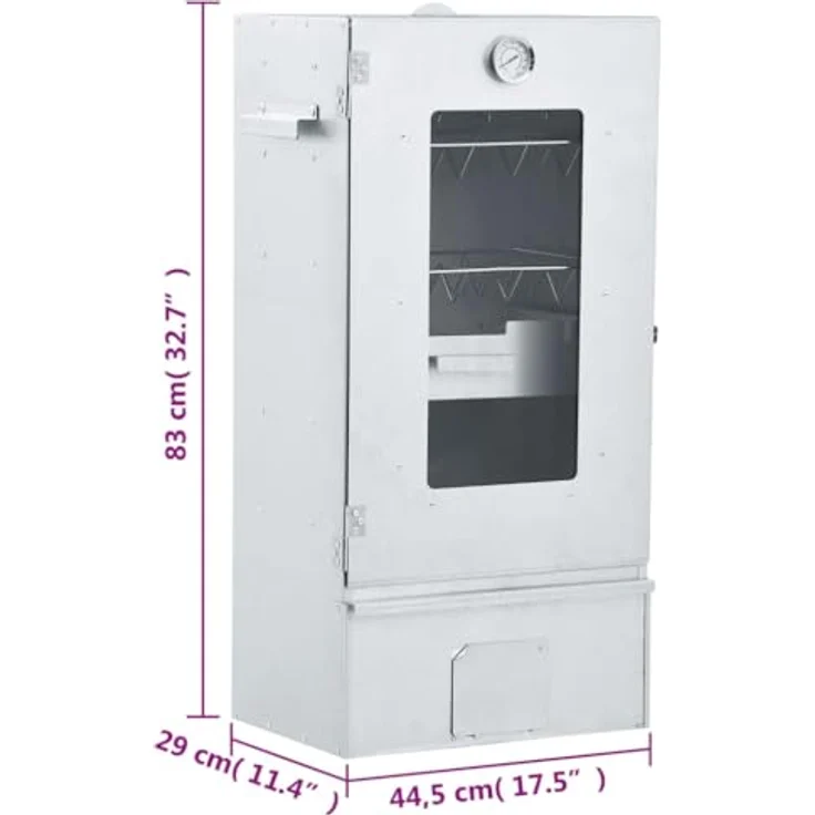 vidaXL Räucherofen, Räucherschrank mit Holzspänen und Kaltrauchgenerator, Verzinkter Stahl mit Thermometer, große Räucherkammer für Außen – Bild 3