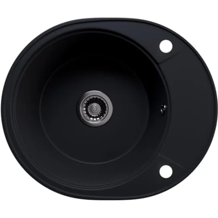 Lindbergh Spülen Rein Schwarz LINDBERGH® Antibakterielle Granit Spüle "OVA44" 580mm x 500mm mit komplettem Siphon, Made in Germany, kratzfest und hitzebeständig bis 280°C