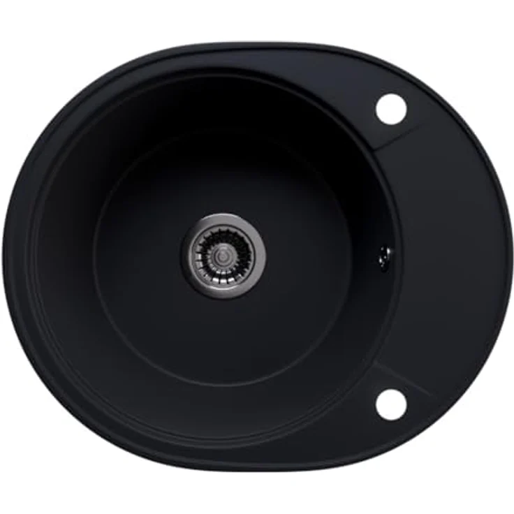 Lindbergh Spülen Rein Schwarz LINDBERGH® Antibakterielle Granit Spüle "OVA44" 580mm x 500mm mit komplettem Siphon, Made in Germany, kratzfest und hitzebeständig bis 280°C – Bild 1