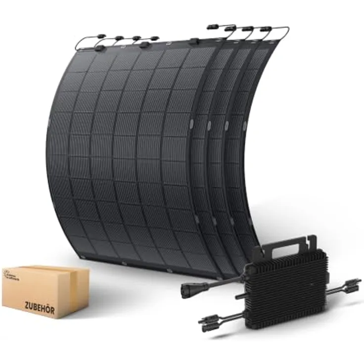 Kleines Kraftwerk Balkonkraftwerk, 900 W, flexibles Monokristallin-System mit 4 x 225 W Solarmodulen, Mikrowechselrichter und Zubehör für unkomplizierte Montage