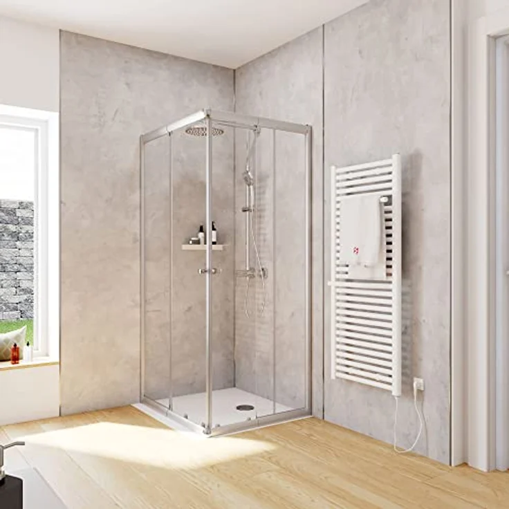 Schulte Duschkabine Corner Eckeinstieg, Schiebetüren Silberfarben, 4 mm Sicherheitsglas (ESG) Klar hell, 90x75 cm, Montage auf Duschwanne oder Fliese – Bild 1