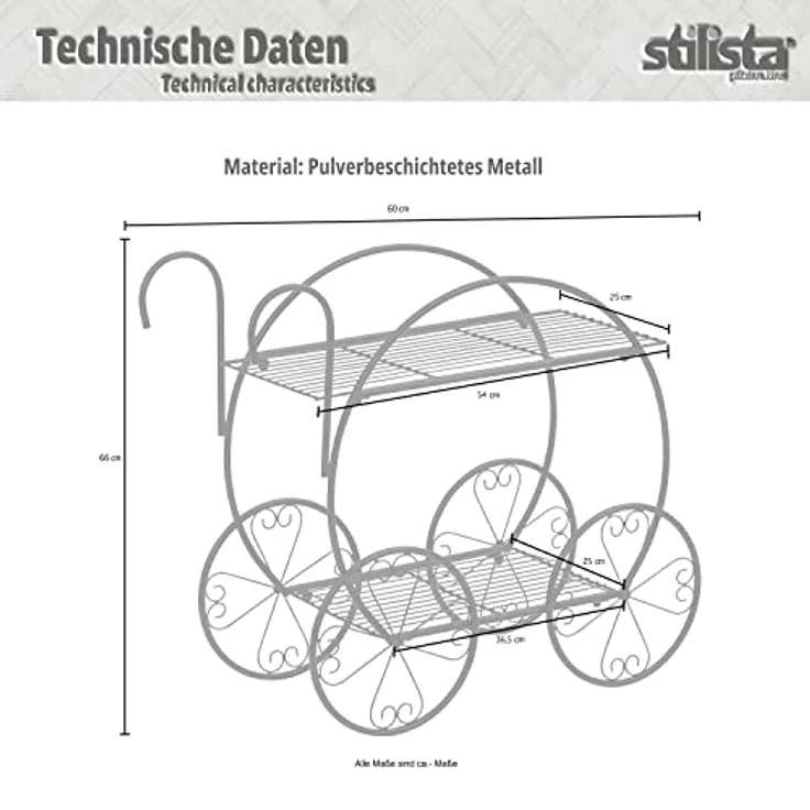 STILISTA Pflanzenregal aus Metall für Indoor und Outdoor, Dekoregal, Pflanzenständer verschiedenen Modelle, Wagen rund – Bild 4