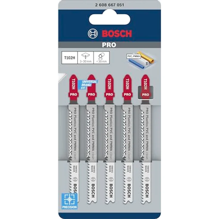 Bosch PRO Plastics PVC Clean T102H, 5x Stichsägeblätter für Kunststoff, 100 mm Länge, hochwertig für saubere Schnitte in PVC und PMMA – Bild 2