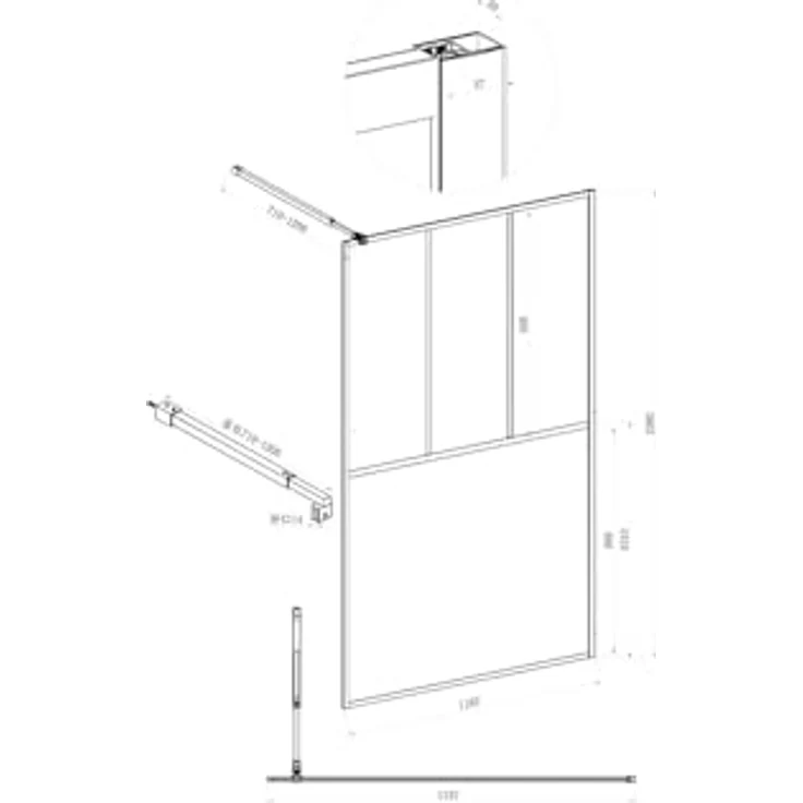 Vente-unique URBANIK Duschwand schwarz matt, Industriestil, 120 x 200 cm – Bild 6