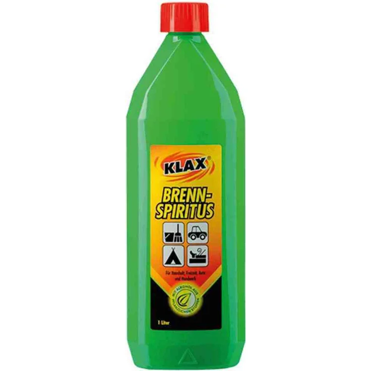 Klax Brennspiritus 1,0 l, 94 % Vol., Kunststoffflasche mit kindersicherem Verschluss