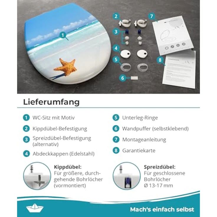 Calmwaters WC Sitz Motiv Seestern, antibakteriell und abnehmbar mit Absenkautomatik, 26LP6211 – Bild 8