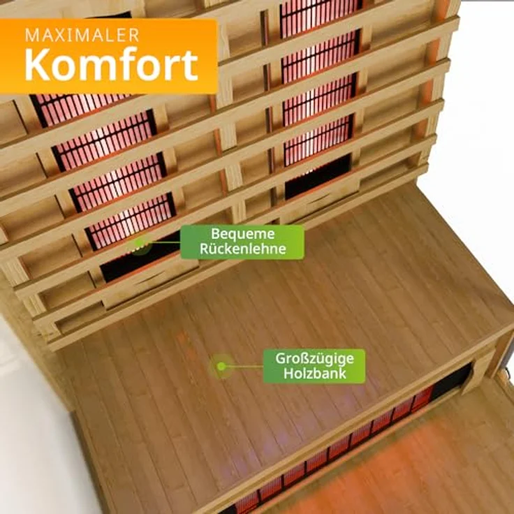 Artsauna Infrarotkabine Göteborg, Vollspektrumstrahler 1450 W, natur, 90x190x90 cm, LED-Beleuchtung, Bluetooth und Radio – Bild 5