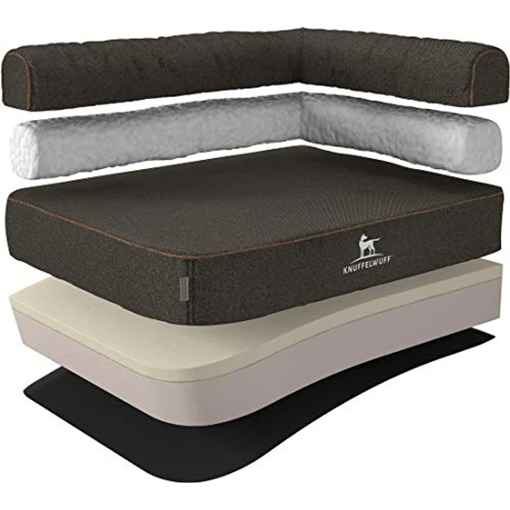 Knuffelwuff orthopädisches Eck Hundebett Marlie Hundekorb Hundesofa Hundekissen Hundekörbchen orthopädisch waschbar M-L 85 x 63cm Schwarz Lehne Rechts – Bild 1