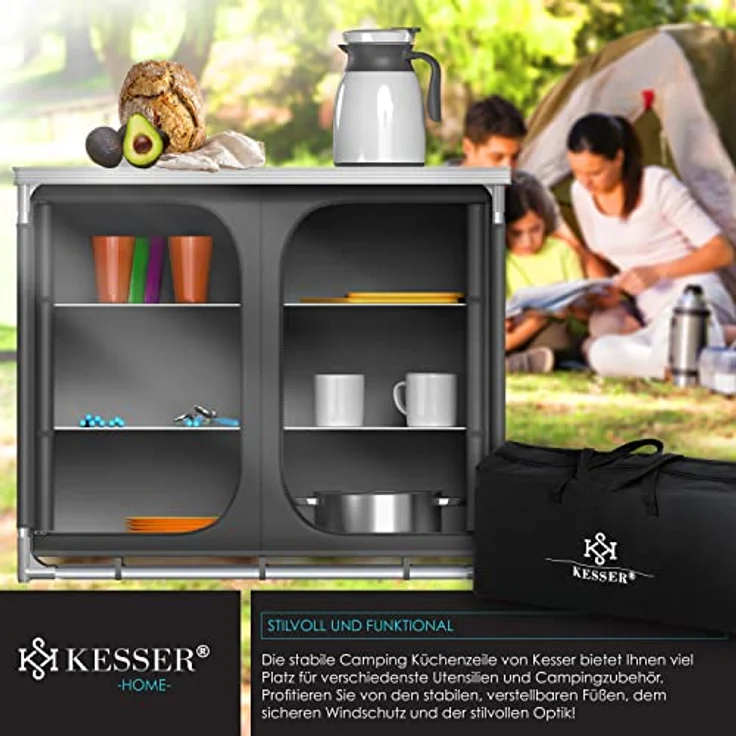 KESSER® Campingküche | Ink. Tragetasche | Campingschrank | mit Aluminiumgestell | Reiseküche | Küchenbox | Zeltschrank | Outdoor Camping Küche | Modelle wählbar Grau – Bild 4