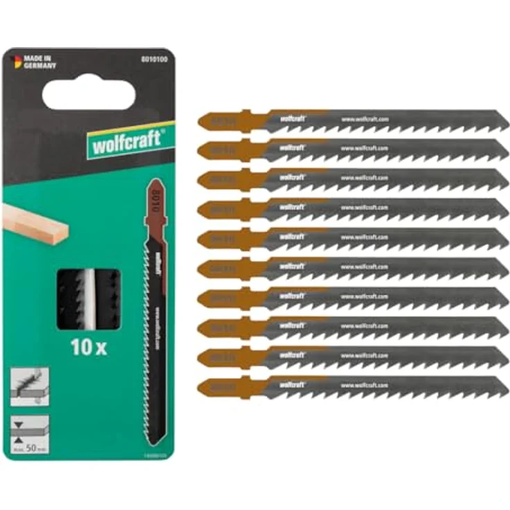 wolfcraft 10 HCS Stichsägeblätter, T-Schaft für Dachlatten, Schnitttiefe 50mm, made in Germany - 8010100 – Bild 1