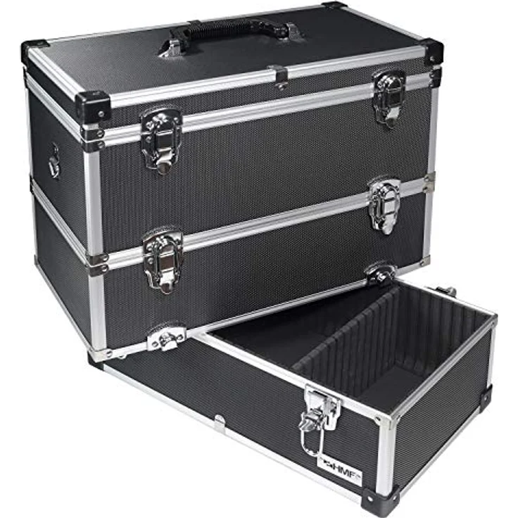 HMF Werkzeugkoffer geräumiger Utensilien Koffer mit Trennwänden, Transportkoffer, für Werkzeug, Angel Sachen und Kosmetik, 44x45x24 cm, schwarz – Bild 6