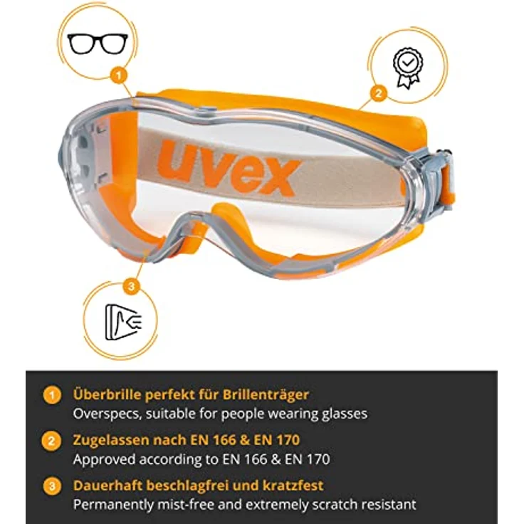 Uvex Ultrasonic Supravision Excellence Schutzbrille - Transparent-Grau-Orange – Bild 2