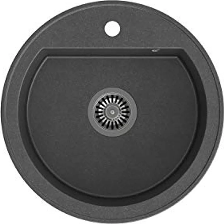Quadron JOHNNY 210 Granitspüle, Runde Einbauspüle in Schwarz, 51 x 51 x 18 cm mit Hahnloch, kratz- und fleckenbeständig, hohe Temperaturbeständigkeit – Bild 2