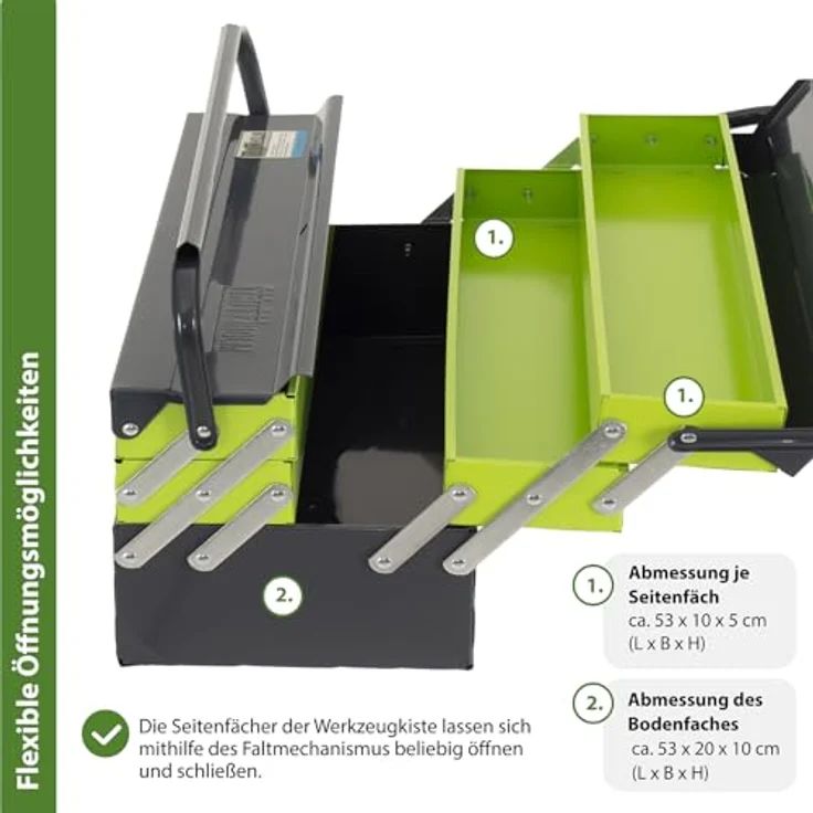 TRUTZHOLM Werkzeugkoffer Werkzeugkiste 53x20x21cm 5 Fächer aus Stahl lackiert klappbarer Griff – Bild 4