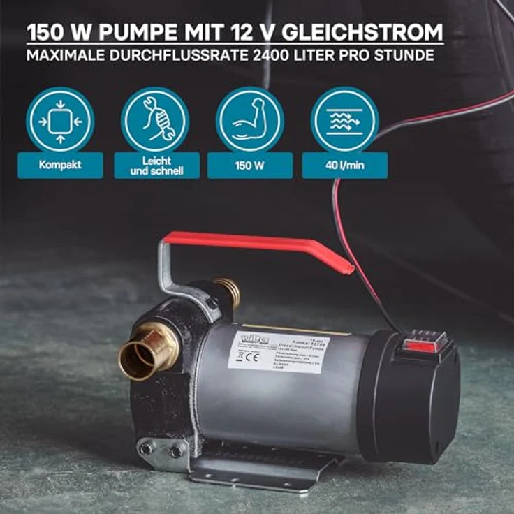 WilTec Bio Dieselpumpe Heizölpumpe selbstansaugend 12V - 160W 40l-min Umfüllpumpe Absaugpumpe - WilTec 4250390855841 – Bild 3