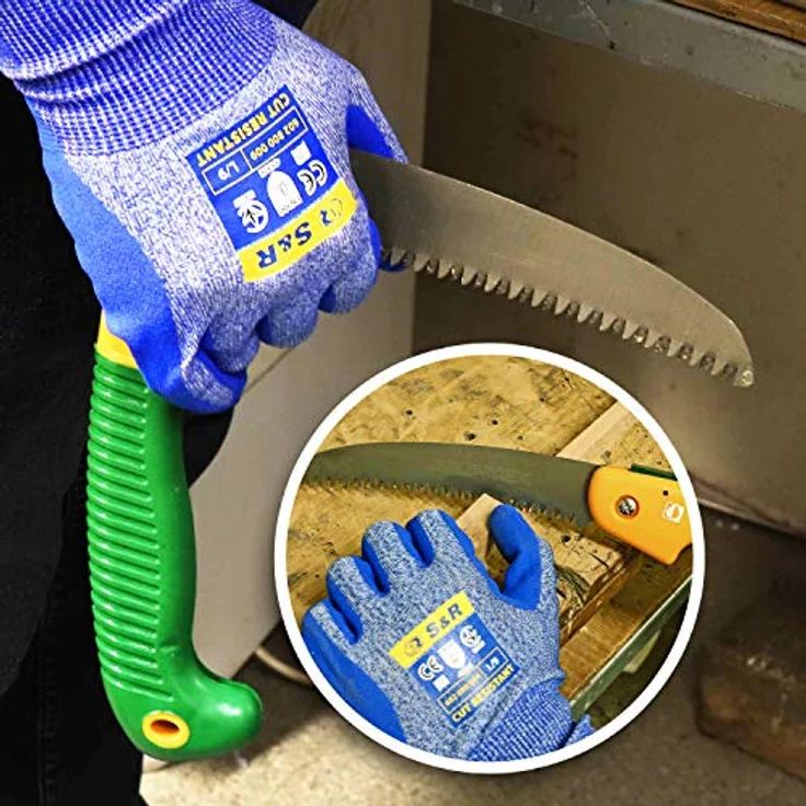 S&R Schnittfeste Schutzhandschuhe 1 Paar, Anti-Rutsch Arbeitshandschuhe Schnittschutzklasse A5, flexibles Wolfram-Gewebe und Nitrilbeschichtung XL/10, für Montage, Bauen, Restauration – Bild 3