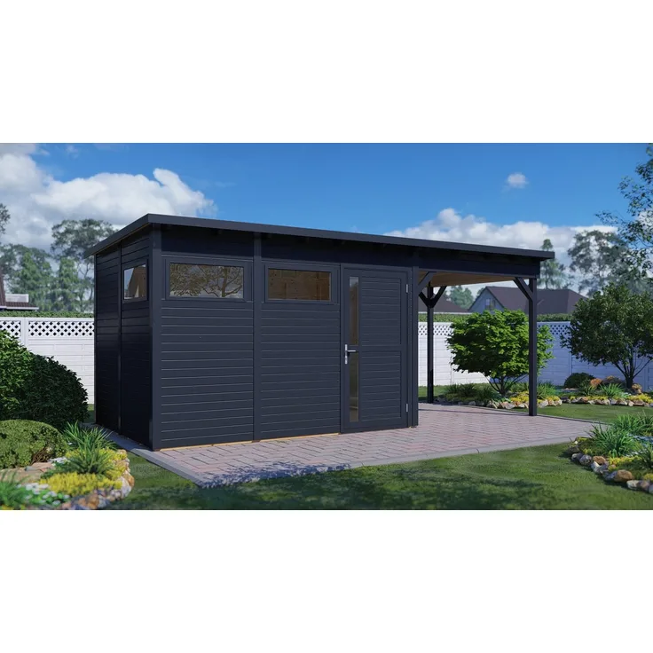 BERTILO Gartenhaus Pentus 3 Lounge, modularer Aufbau, vormontierte Wandelemente, anthrazit, BxT: 582x266 cm