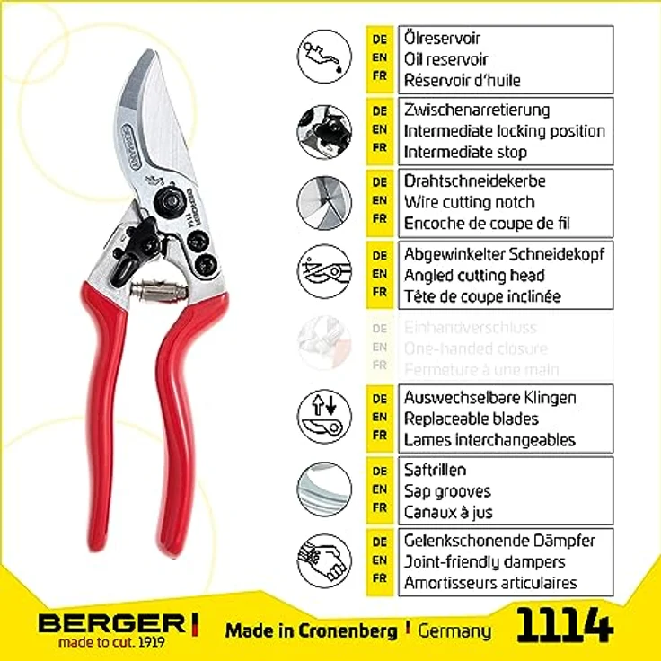 Berger Handschere Aluminium 1114 mit leichten Griffen und austauschbaren Klingen klein – Bild 2