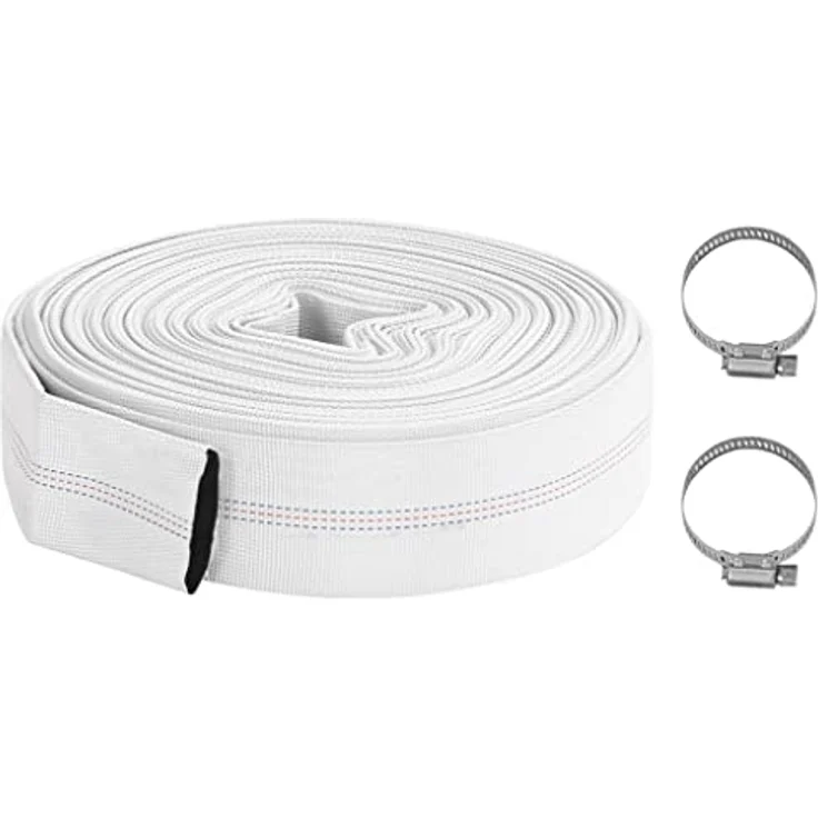 vidaXL Feuerlöschschlauch 30 m, 2" PVC, flexibler Hochdruckschlauch in Weiß mit Schlauchschellen – Bild 1