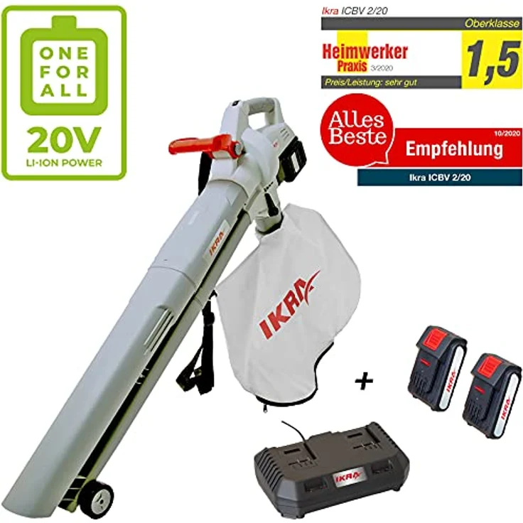 IKRA 74003200 Akku 3in1 Laubbläser Laubsauger Laubhäcksler ICBV 2-20 inkl. 2X Akku und Doppel-Schnellladegerät, 40 V, Grau-Rot Häckselfunktion – Bild 5
