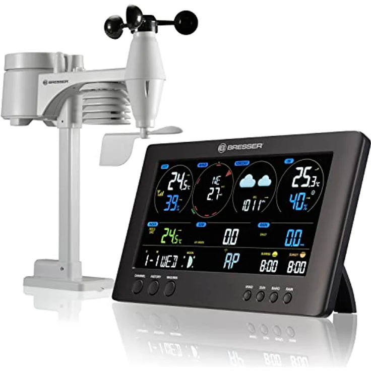 Bresser 7002586 Wetterstation Funk mit Aussensensor ClearView Wettercenter mit WLAN und 7-in-1 Profi-Sensor für Wind, Luftfeuchtigkeit, Temperatur, Niederschlag, UV-Level und Lichtintensität, Schwarz - Preisvergleich – Bild 1
