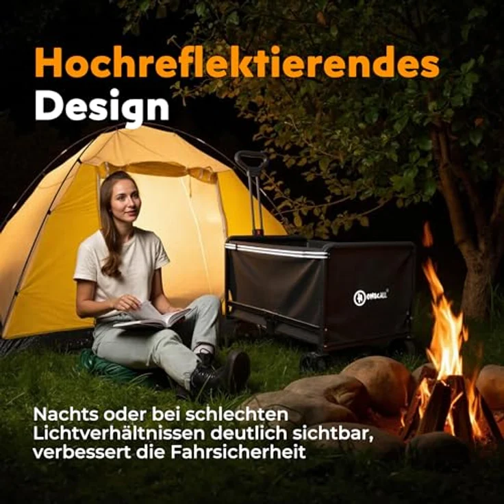 Homecall Bollerwagen Faltbar 120L, Bis 120kg mit Regenschutz und Reflektorstreifen, Blau – Bild 5