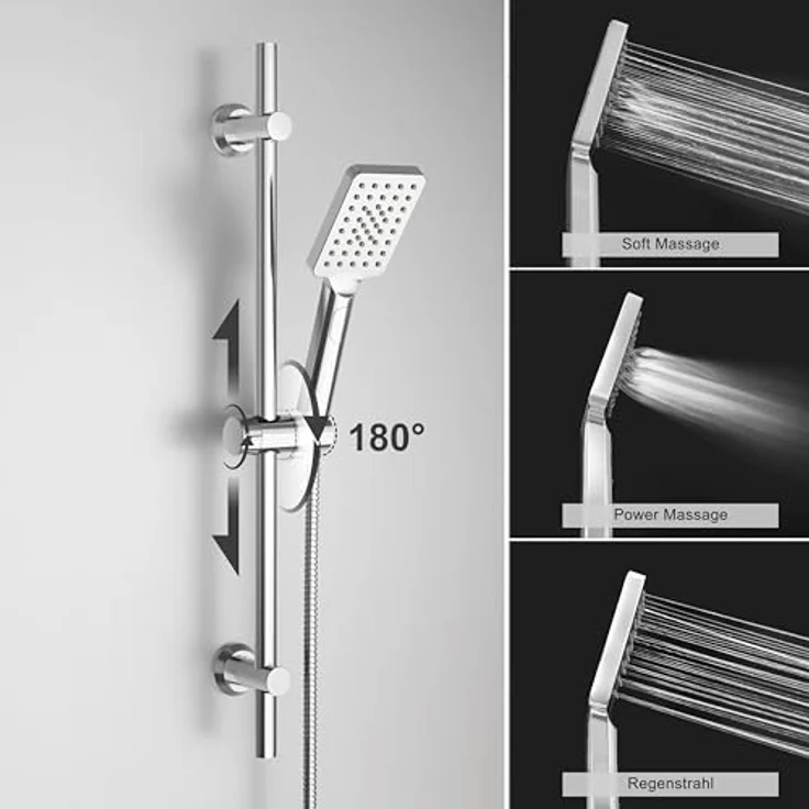 Görbach Duschstange mit Handbrause, 70 cm Edelstahl, Chrom, höhenverstellbare Handbrausehalterung, flexibles Montagesystem – Bild 3