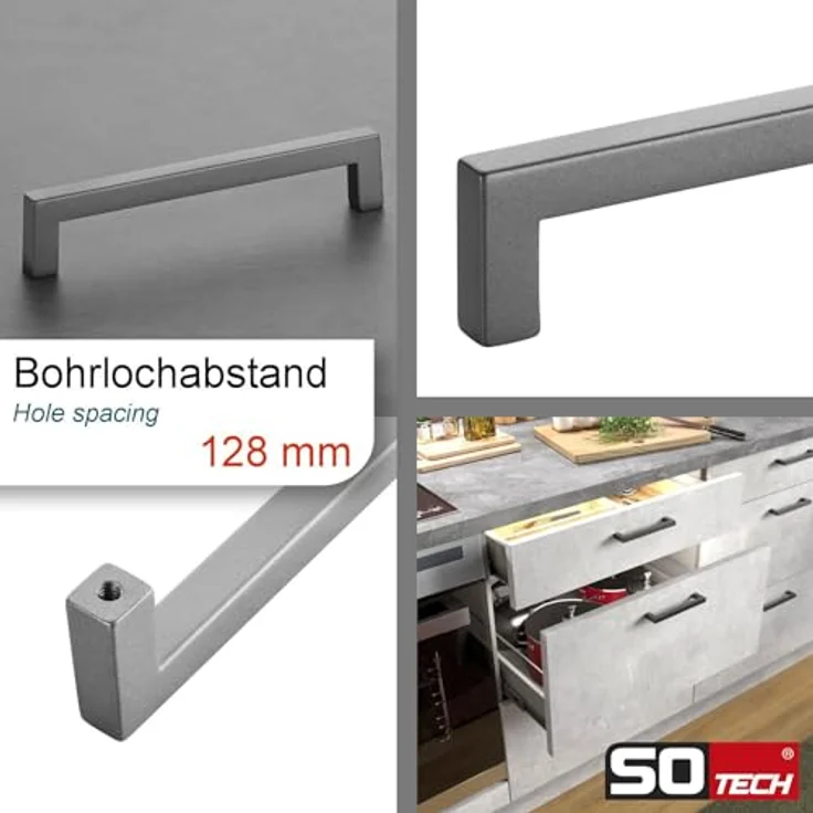 SO-TECH® Möbelgriff SquareLine, 128mm Küchengriff Schubladengriff (10-St), Bügelgriff in Titanoptik – Bild 6