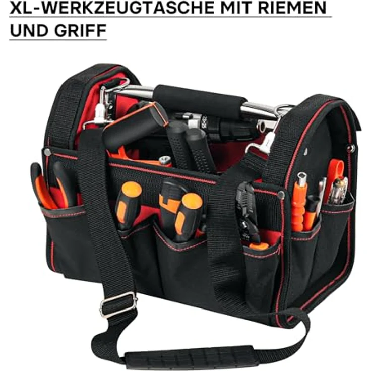 WILTEC Werkzeugtasche Größe XL mit verstellbarem Schultergurt und Tragegriff Innen, und Außenfächer – Bild 5