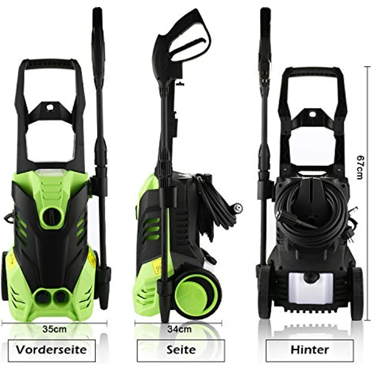 Hochdruckreiniger COOCHEER Elektrischer Hochdruckreiniger 150bar mit 3-in-1-Düse, 6m Schlauch, 5m Kabel, Wasserfilter, Hochdruckpistole, max. Fördermenge 450l/h – Bild 3