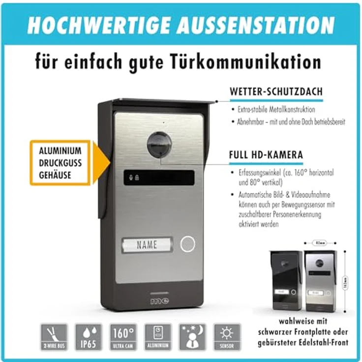 m-e modern-electronics ALL-V10S-M7W Video-Türsprechanlage, 2-Draht BUS System, Silber/Edelstahl, erweiterbar auf bis zu 8 Außenstationen und 10 Innenstationen – Bild 4