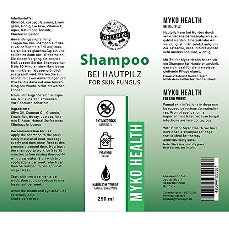 Bellfor Myko-Health Hundeshampoo für Hunde mit Hautpilz 250 ml – Bild 2