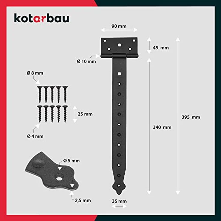 KOTARBAU® 2er Set Kreuzgehänge - 350 mm T Scharniere für Gartentore und Holztüren - Pulverbeschichteter Stahl, schwerlastfähig, schwarz – Bild 5