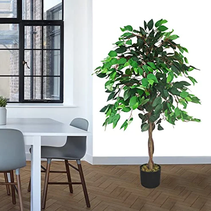 Decovego Kunstpflanze Künstliche Pflanze Benjamin Ficus 110 cm Plastik Pflanze im Topf Innendekoration Echt aussehend deco – Bild 3