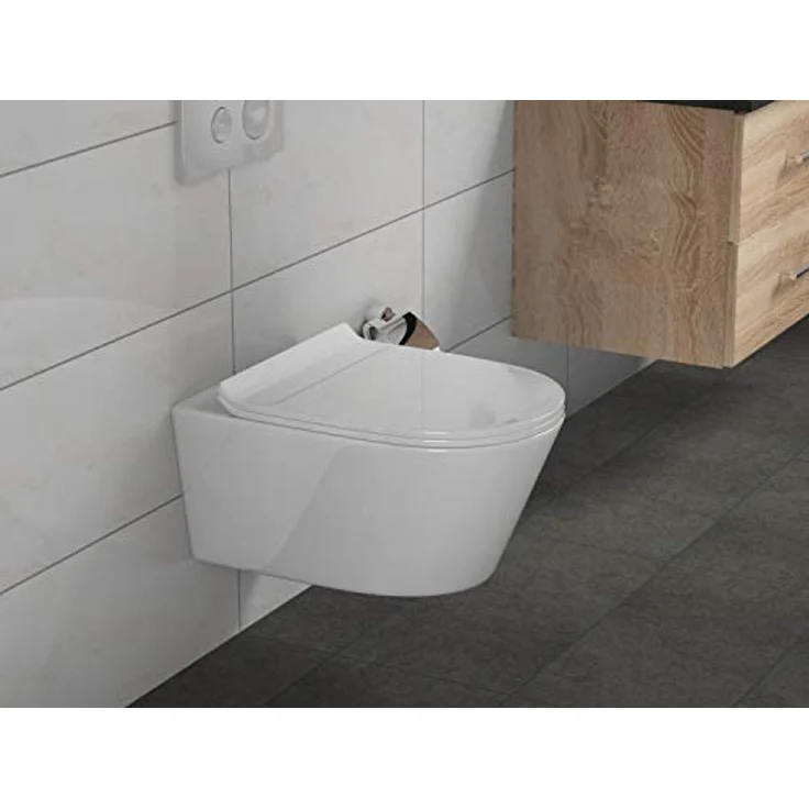 SSWW Hänge-WC mit abnehmbaren WC-Sitz, weiß, spülrandlose Toilette, Nanobeschichtung & Absenkautomatik | 54 cm lang – Bild 2