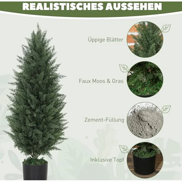 HOMCOM Künstliche Zypresse 2er-Set, UV-beständige Kunstpflanze 90 cm im Topf für Innen- und Außenbereich, naturgetreues Zypresse-Design – Bild 3